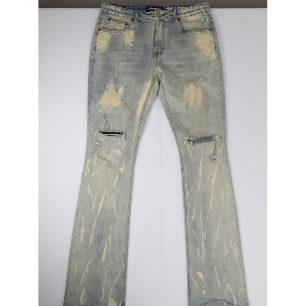 SERENEDE‎ Men's Stacked Denim Jeans SZ 34 Distressed Bleach Wash Streetwear Edgy